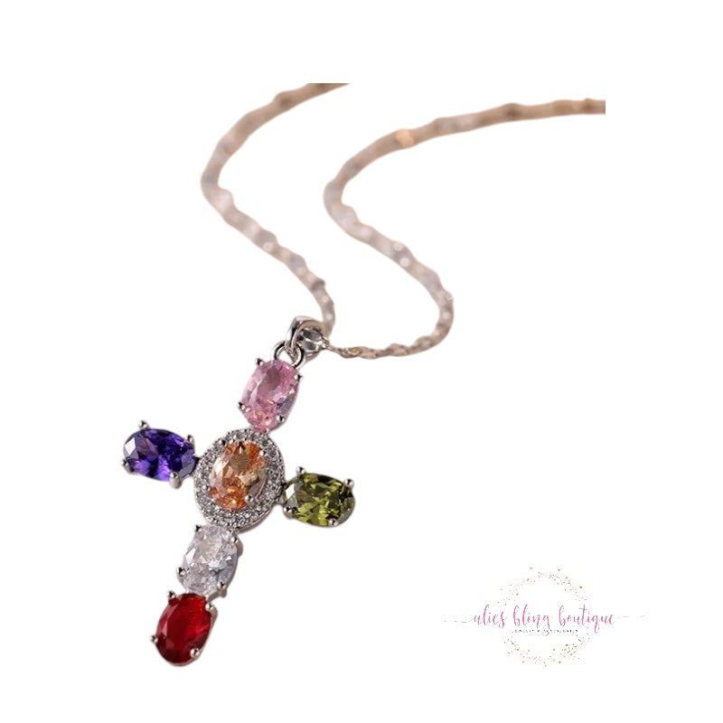 Faith In You - Silver & Multi Cross Necklace - Alies Bling Bar