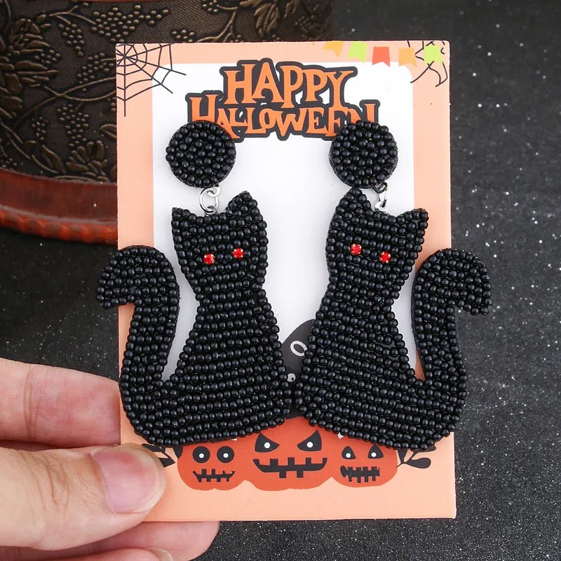 Purrrfectly Spooky Black Beaded Earrings - Alies Bling Bar