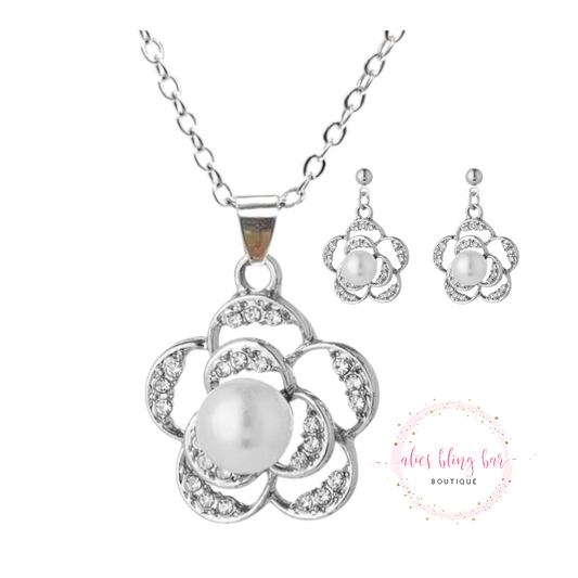 Blossom Queen - Silver Necklace & Earring Set - Alies Bling Bar