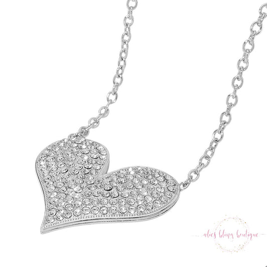 Glimmering Heart Necklace in Silver - Alies Bling Bar