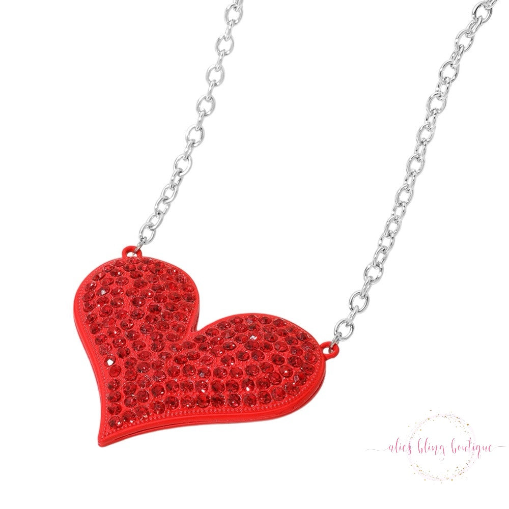 Glimmering Heart Necklace in Red - Alies Bling Bar