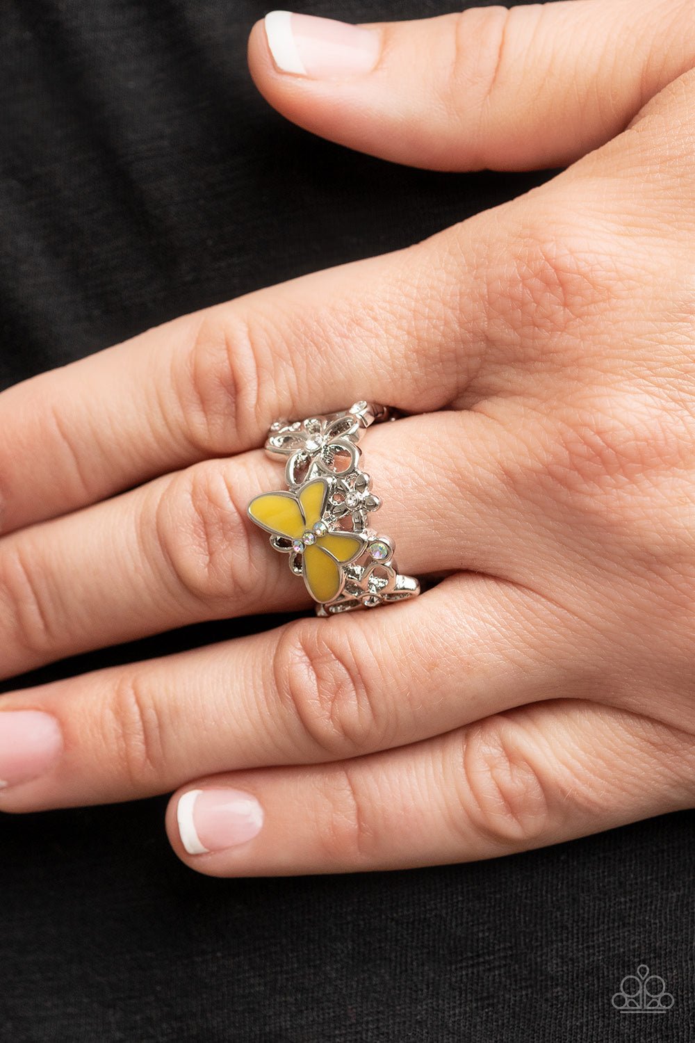 All FLUTTERED Up - Yellow Ring - Paparazzi Accessories - Alies Bling Bar