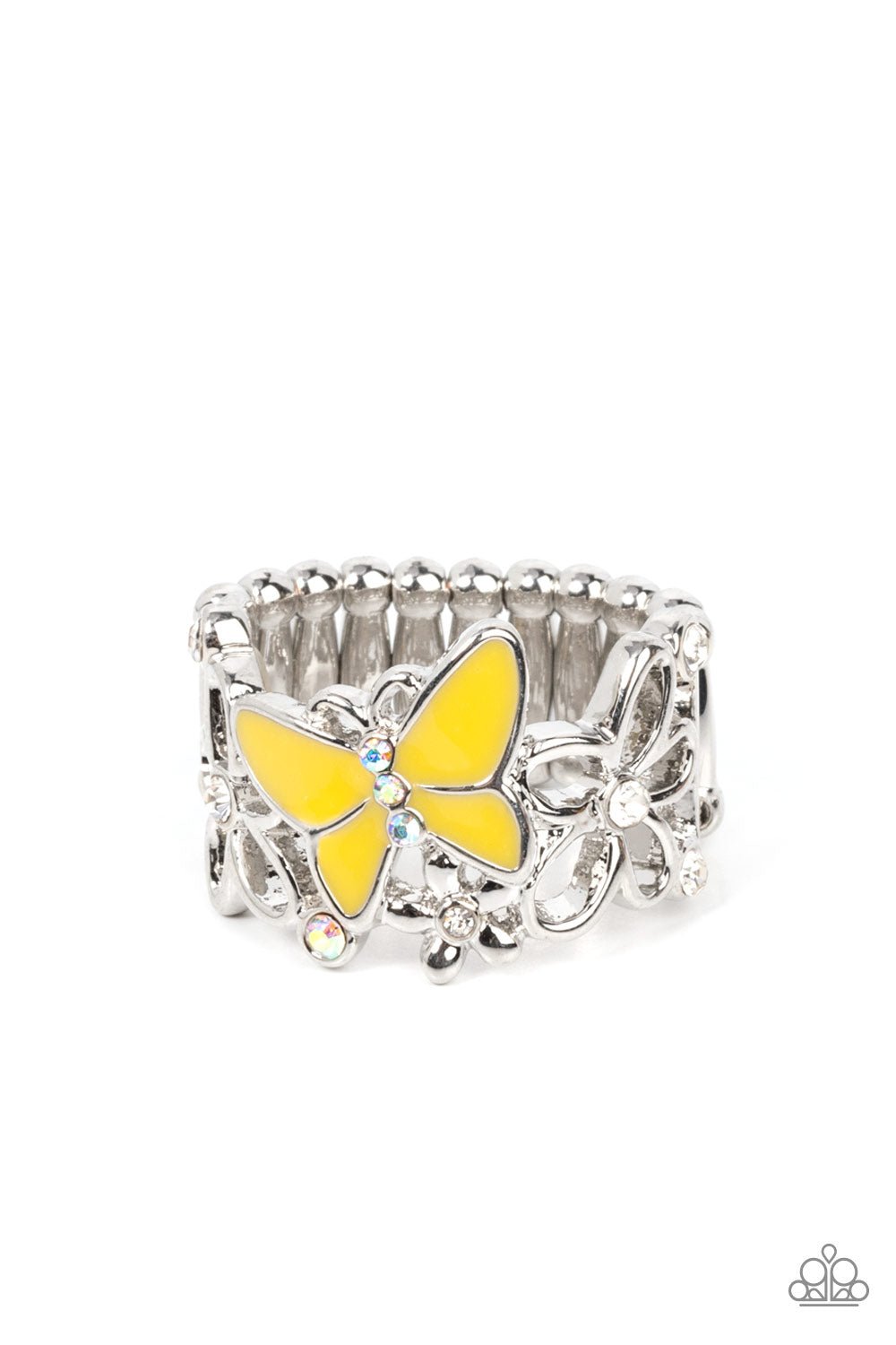 All FLUTTERED Up - Yellow Ring - Paparazzi Accessories - Alies Bling Bar