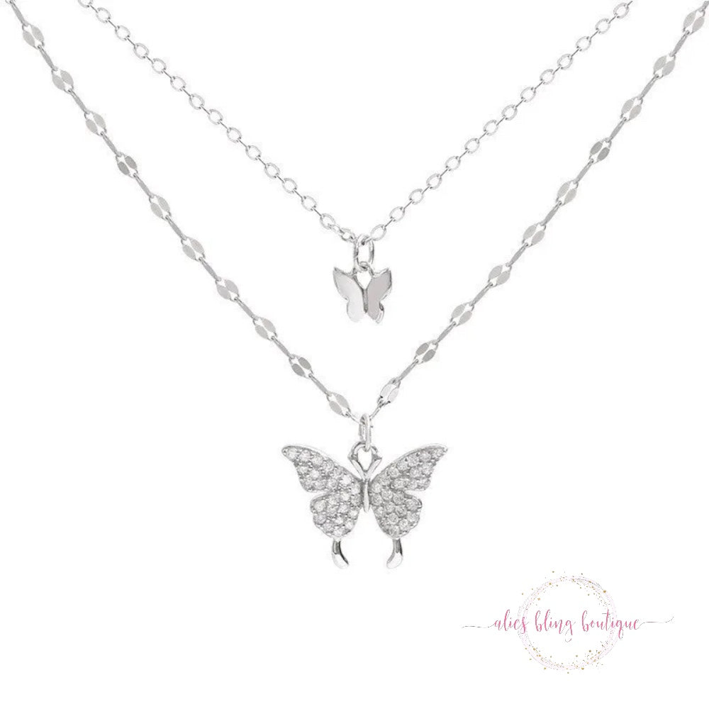 Butterfly Bliss - Layered Necklace Silver - Alies Bling Bar