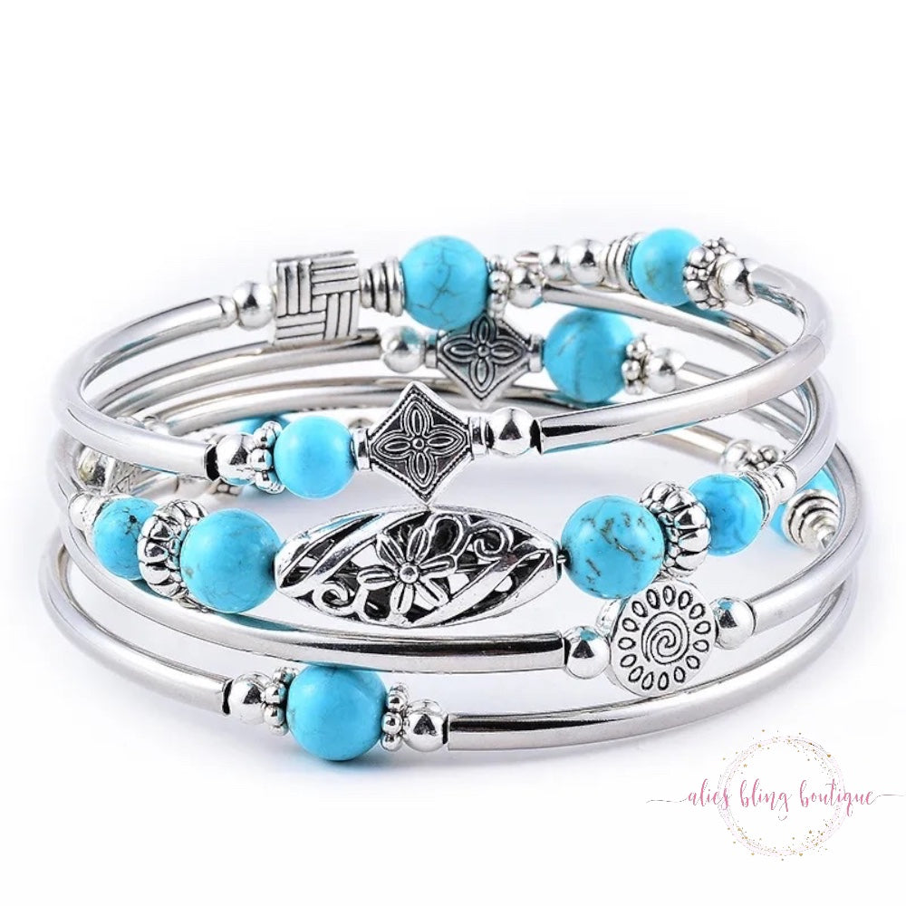 Boho Dreams Turquoise Coil Bracelet - Alies Bling Bar