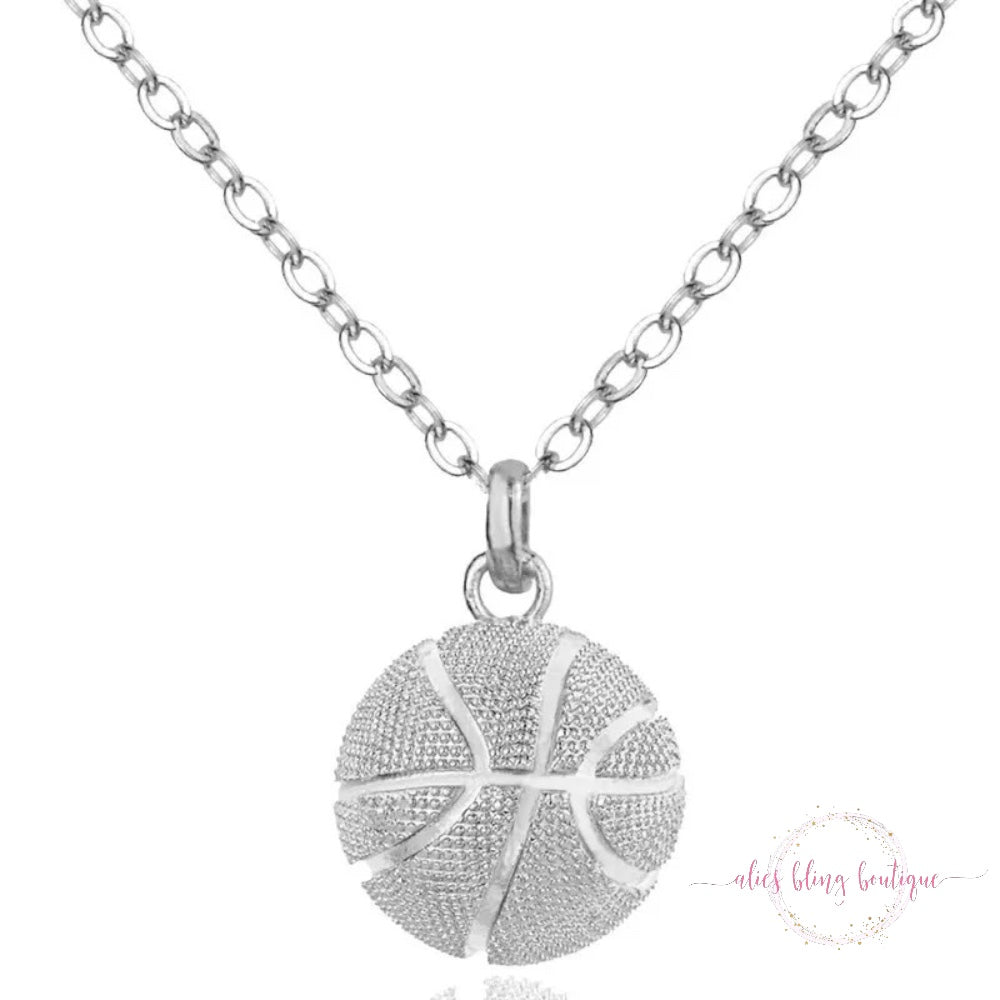 Gleaming Game - Silver Basketball Necklace - Alies Bling Bar