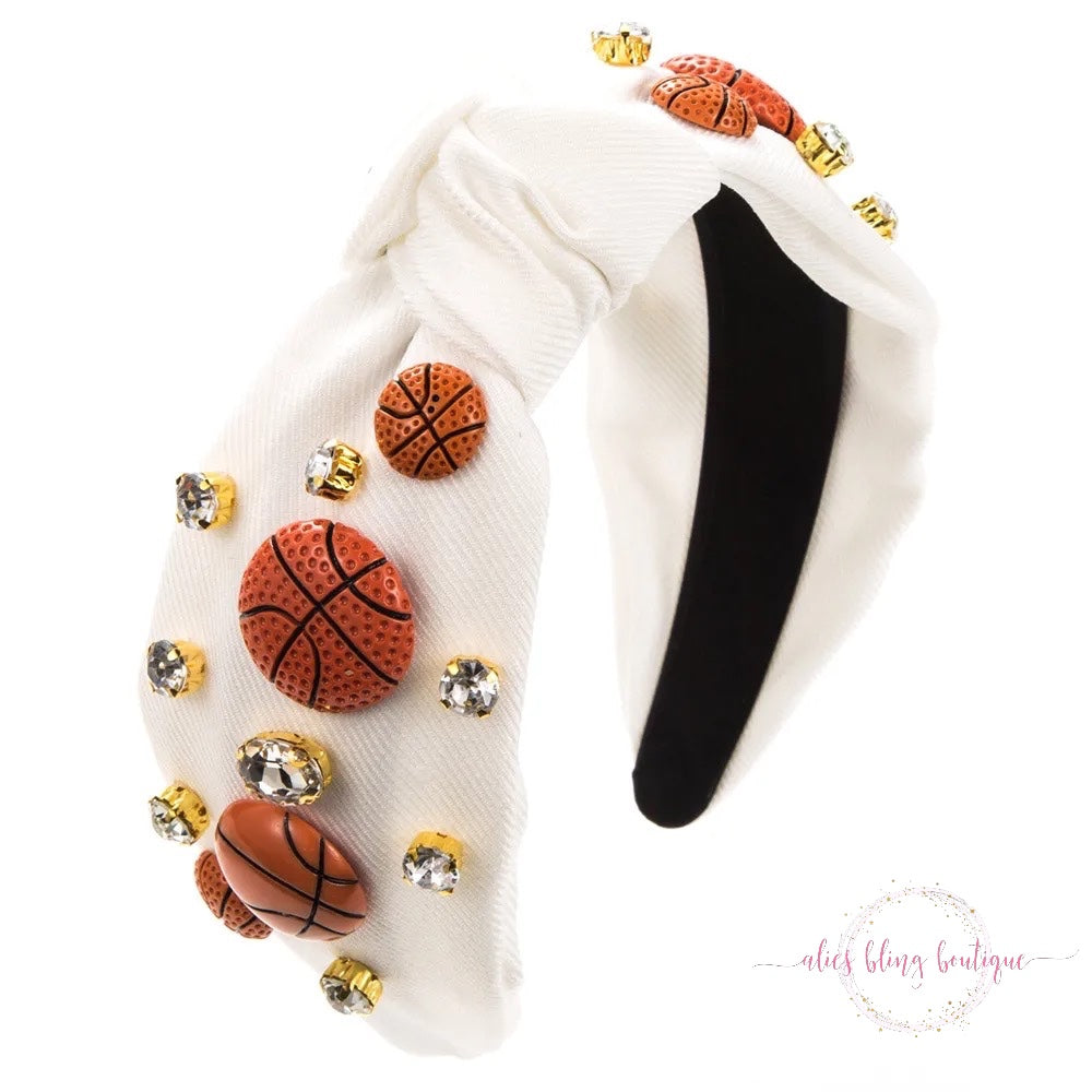 Full Court Flair Headband in White - Alies Bling Bar