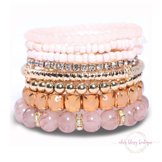 Boho Radiance Bracelet Stack in Pink - Alies Bling Bar