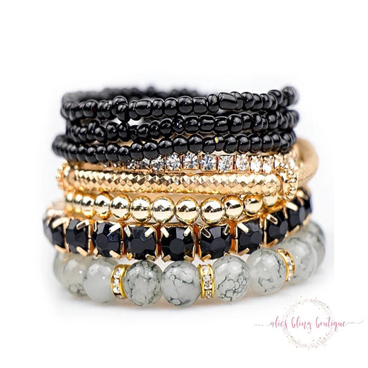 Boho Radiance Bracelet Stack in Black - Alies Bling Bar