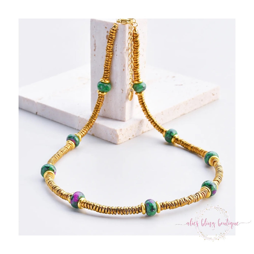 Radiant Essence Semi Precious Stone Necklace in Green - Alies Bling Bar