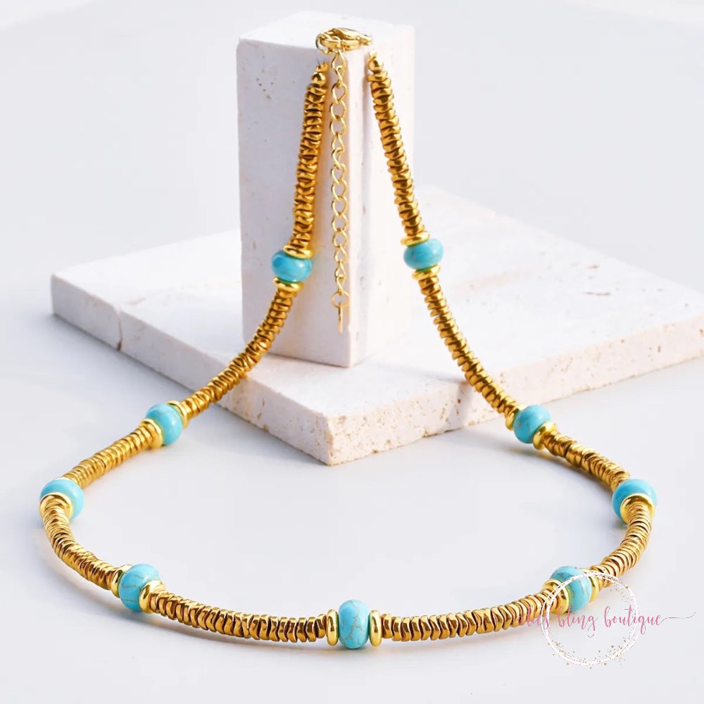 Radiant Essence Semi Precious Stone Necklace in Turquoise - Alies Bling Bar