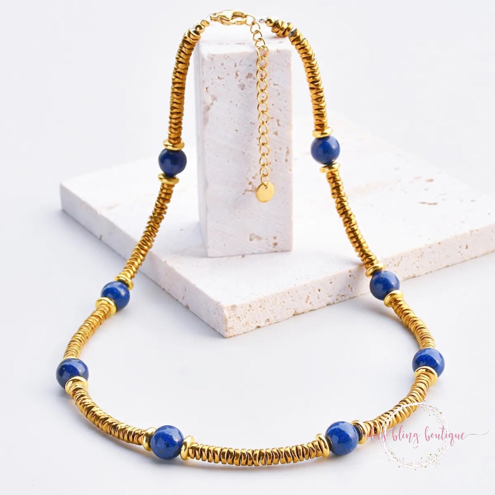 Radiant Essence Semi Precious Stone Necklace in Lapis Lazuli - Alies Bling Bar