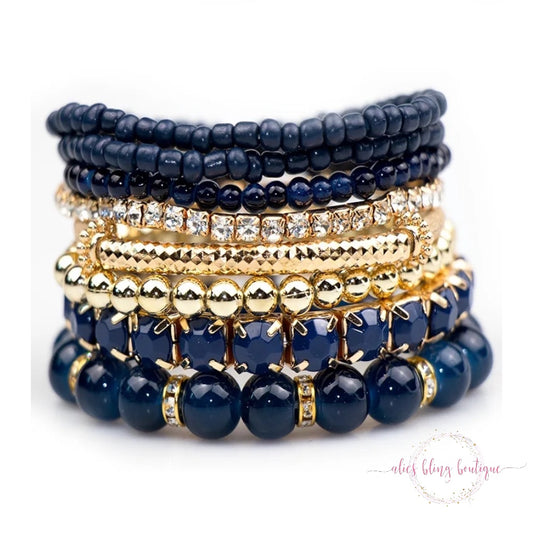 Boho Radiance Bracelet Stack in Dark Blue - Alies Bling Bar