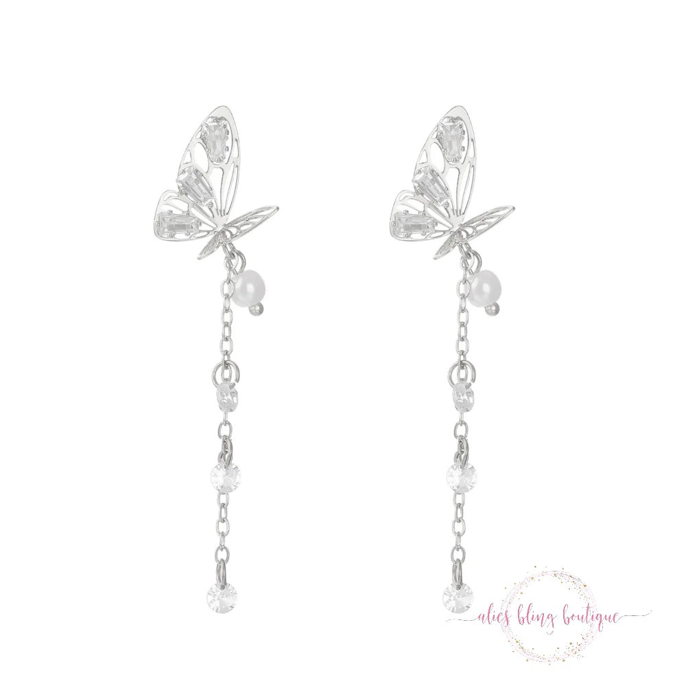 Enchanted Flutter Drop Earrings in Silver - Alies Bling Bar