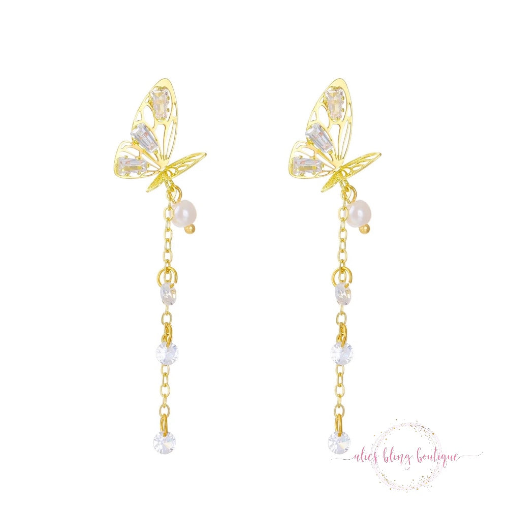 Enchanted Flutter Drop Earrings in Gold - Alies Bling Bar