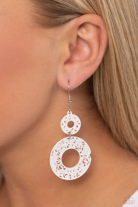 Cabo Courtyard - White Earrings - Paparazzi Accessories - Alies Bling Bar