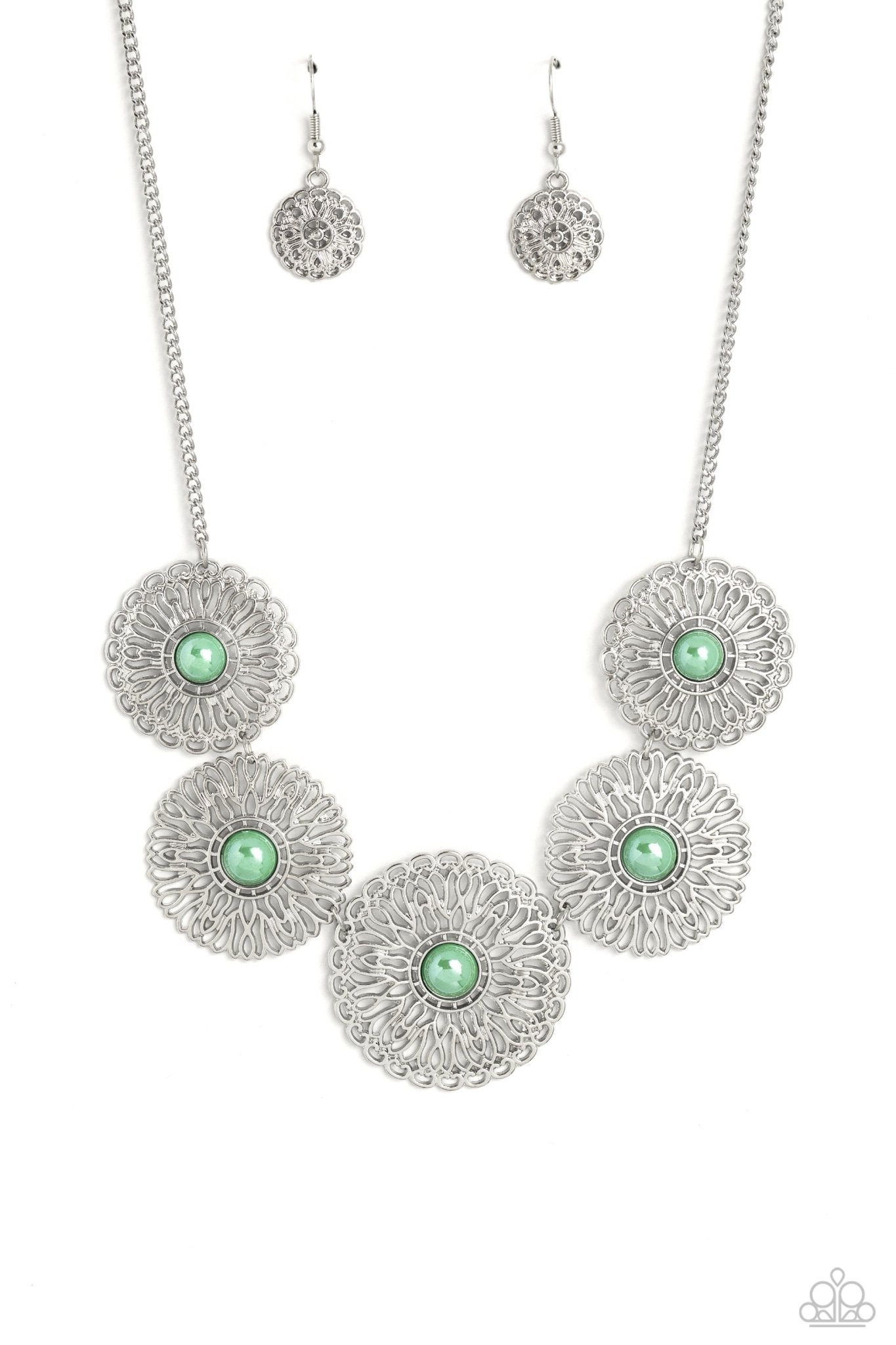 Chrysanthemum Craze - Green Necklace- Paparazzi Accessories - Alies Bling Bar