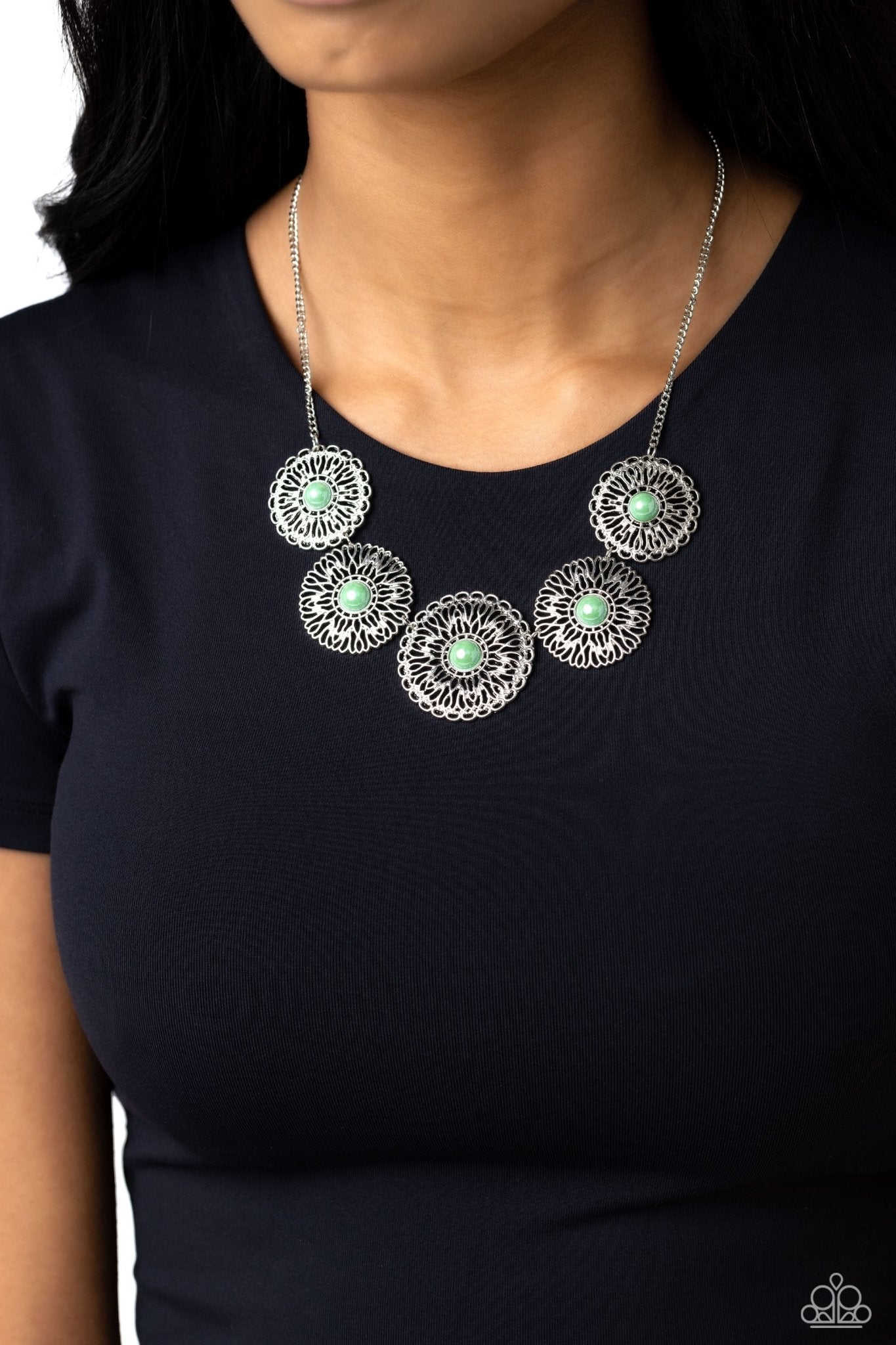 Chrysanthemum Craze - Green Necklace- Paparazzi Accessories - Alies Bling Bar