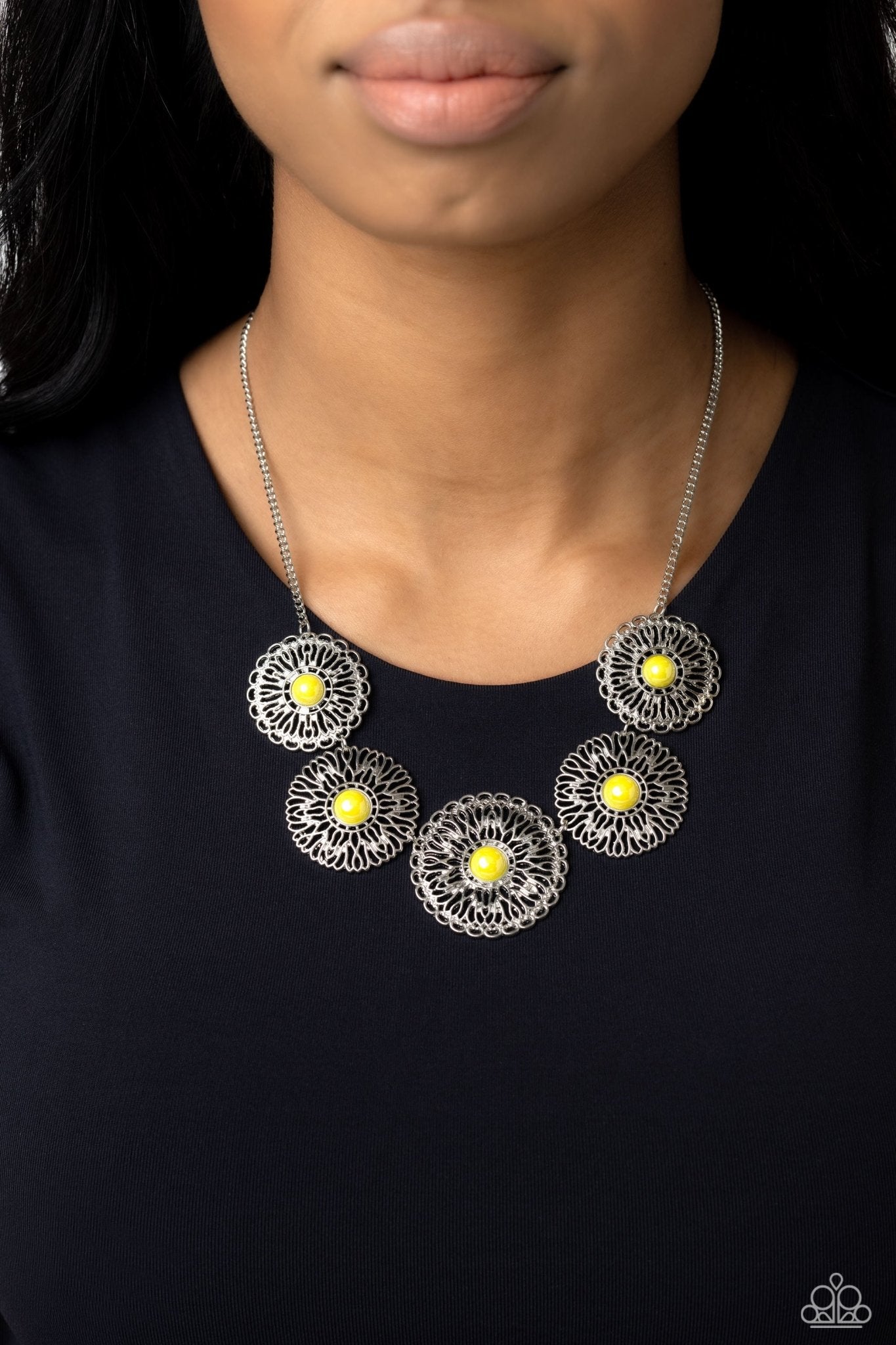 Chrysanthemum Craze - Yellow Necklace - Paparazzi Accessories - Alies Bling Bar