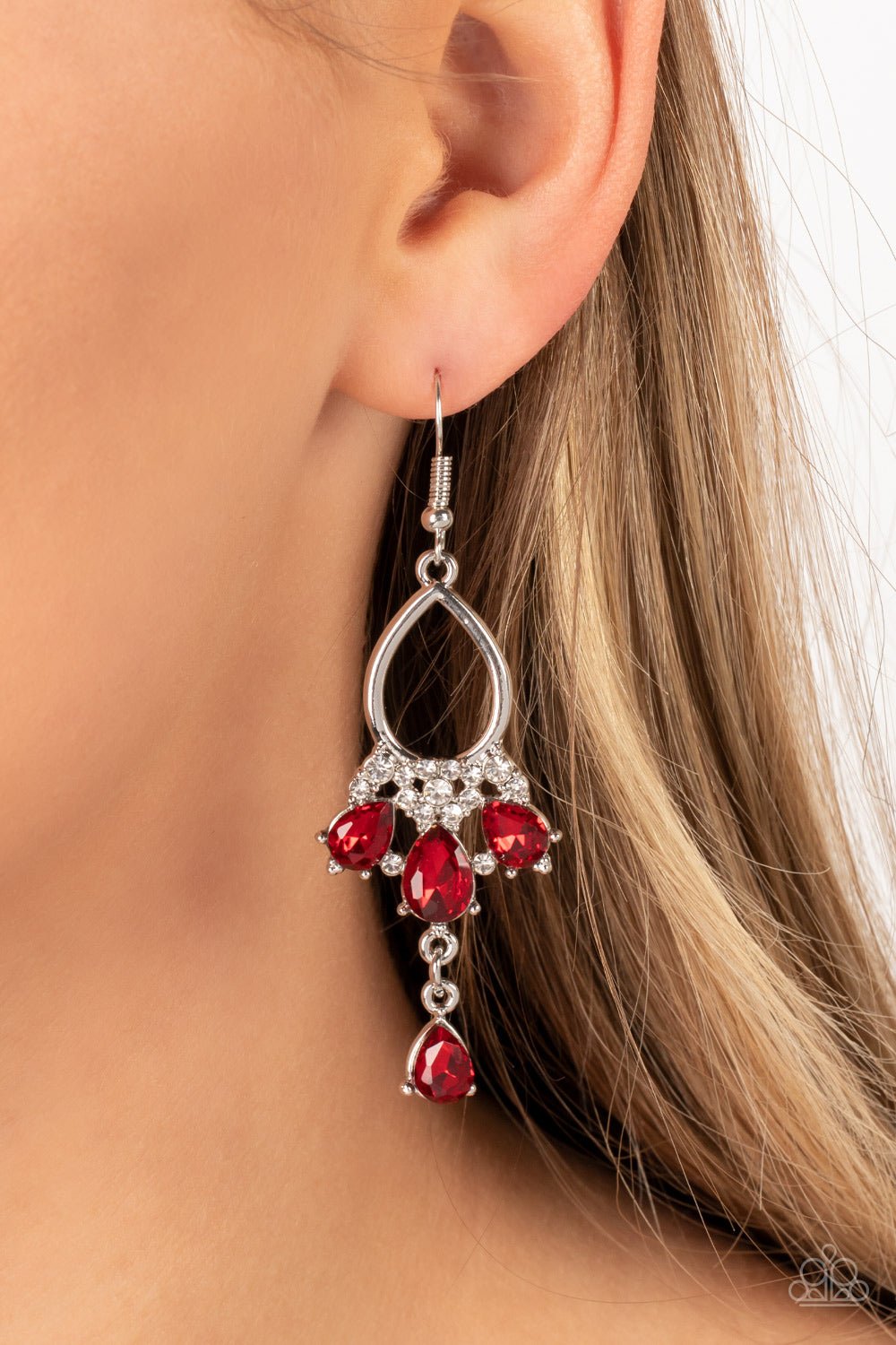 Coming in Clutch - Red Earrings - Paparazzi Accessories - Alies Bling Bar