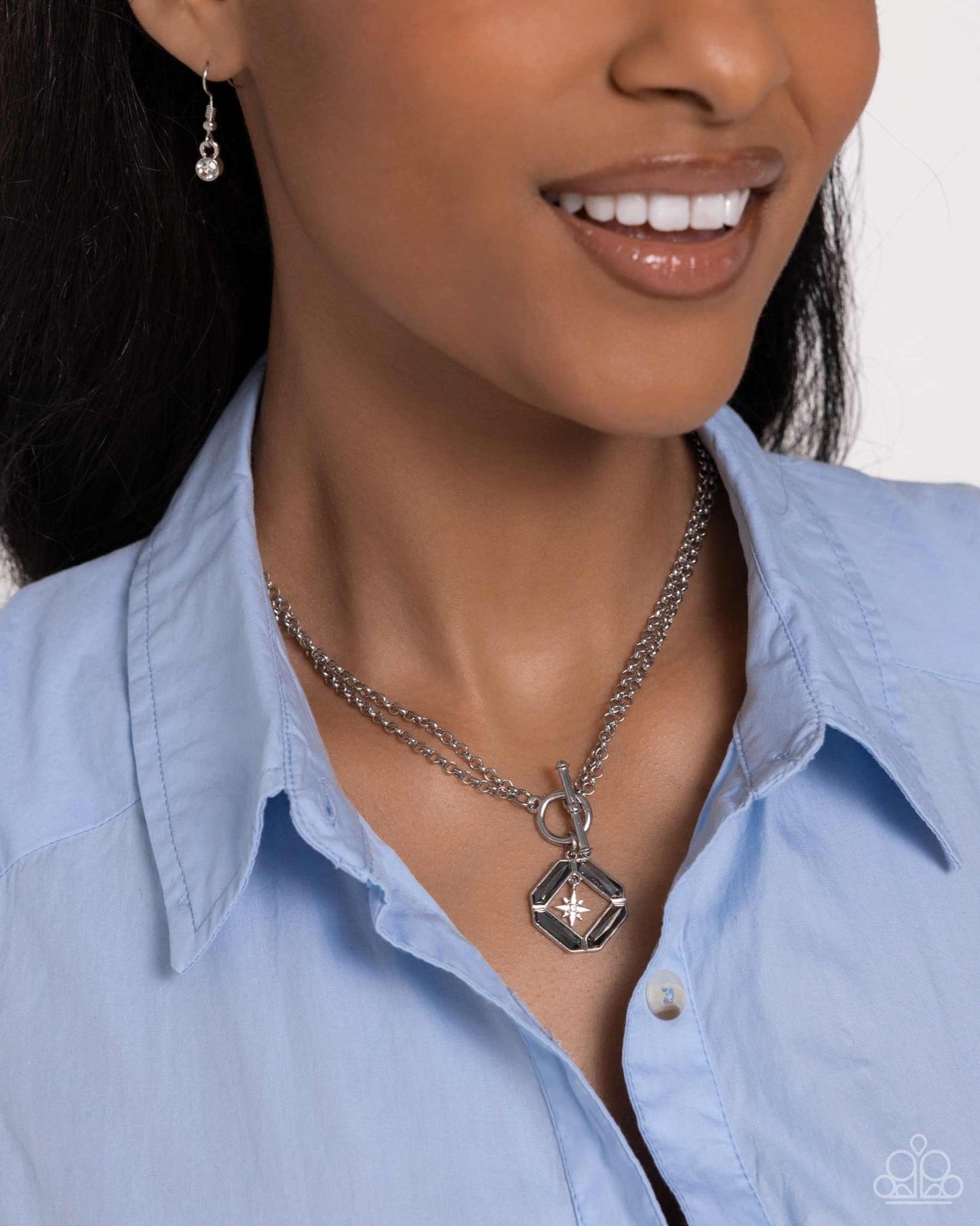 Compass Cadenza - Silver Necklace - Paparazzi Accessories - Alies Bling Bar