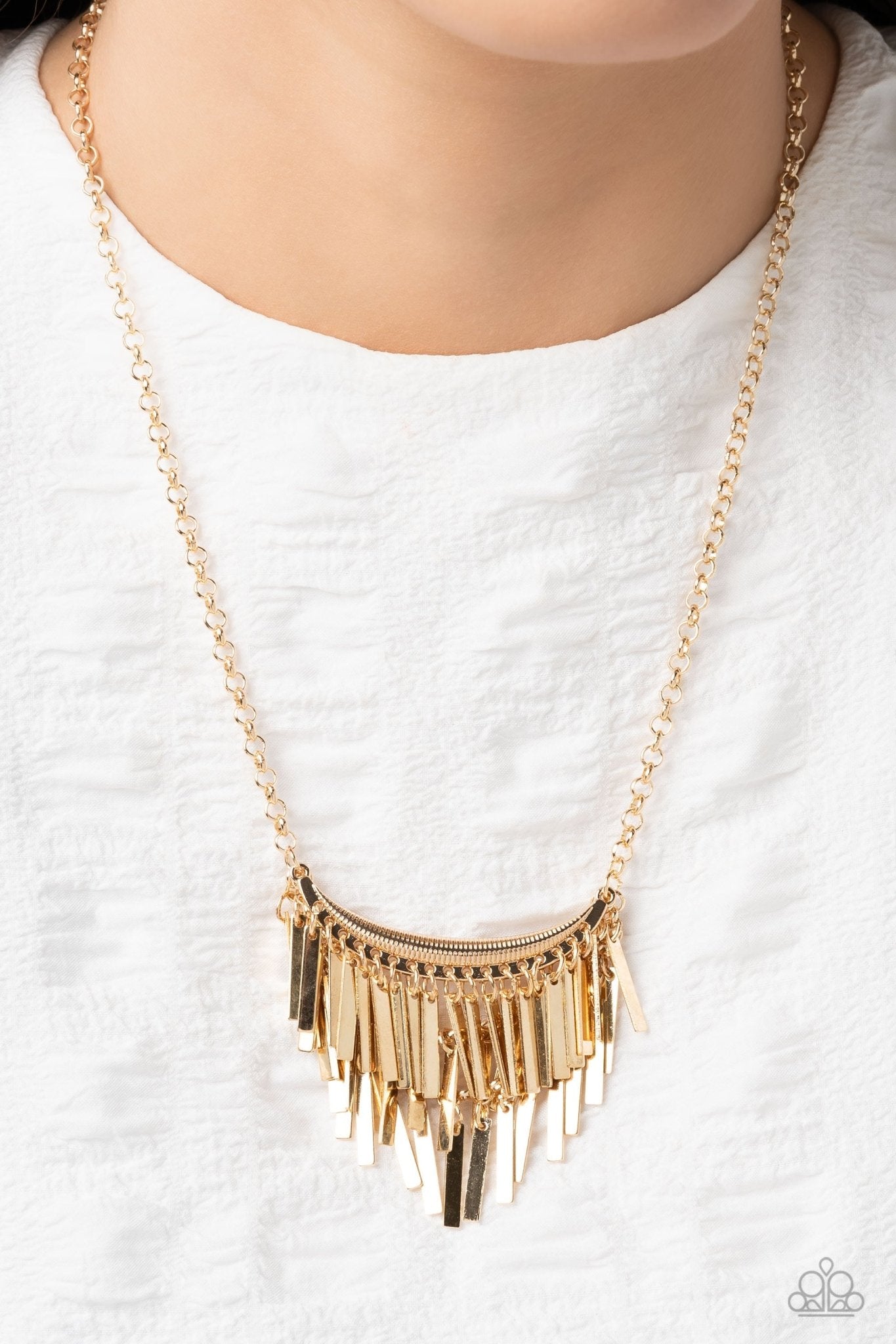 Cue the Chandelier - Gold Necklace - Paparazzi Accessories - Alies Bling Bar