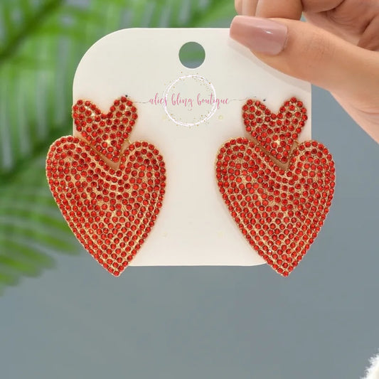 Heart to Heart Earrings in Red - Alies Bling Bar