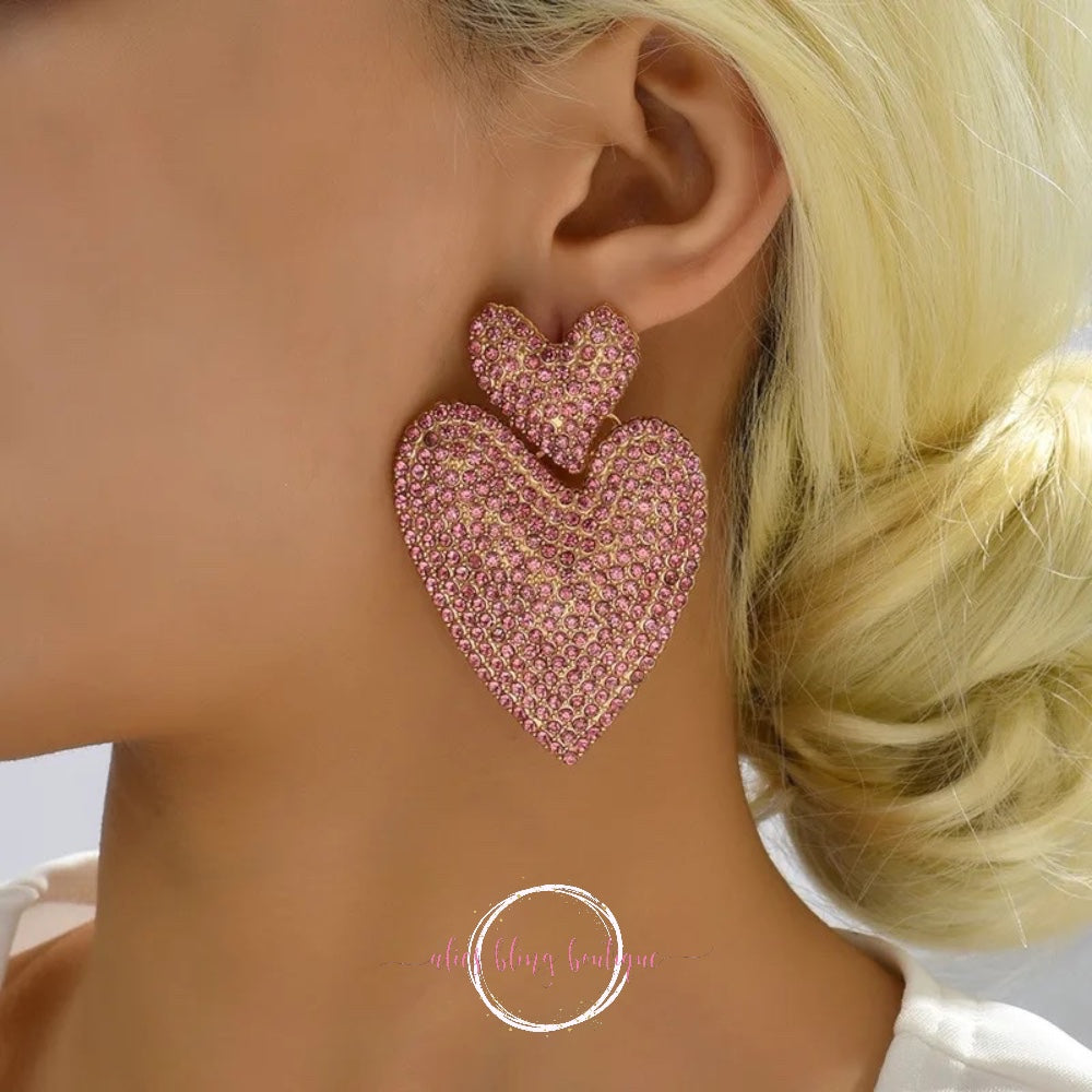 Heart to Heart Earrings in Pink - Alies Bling Bar