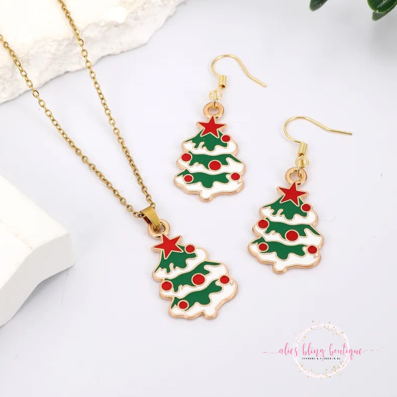 Merry Spruce Necklace & Earring Set - Alies Bling Bar