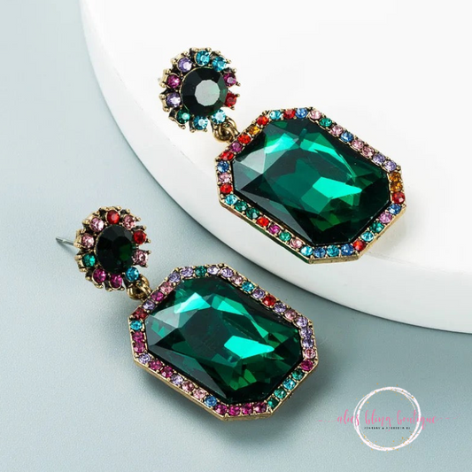 Glitz & Glam -  Green Post Earrings - Alies Bling Bar