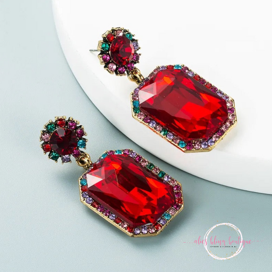 Glitz & Glam -  Post Earrings in Red - Alies Bling Bar