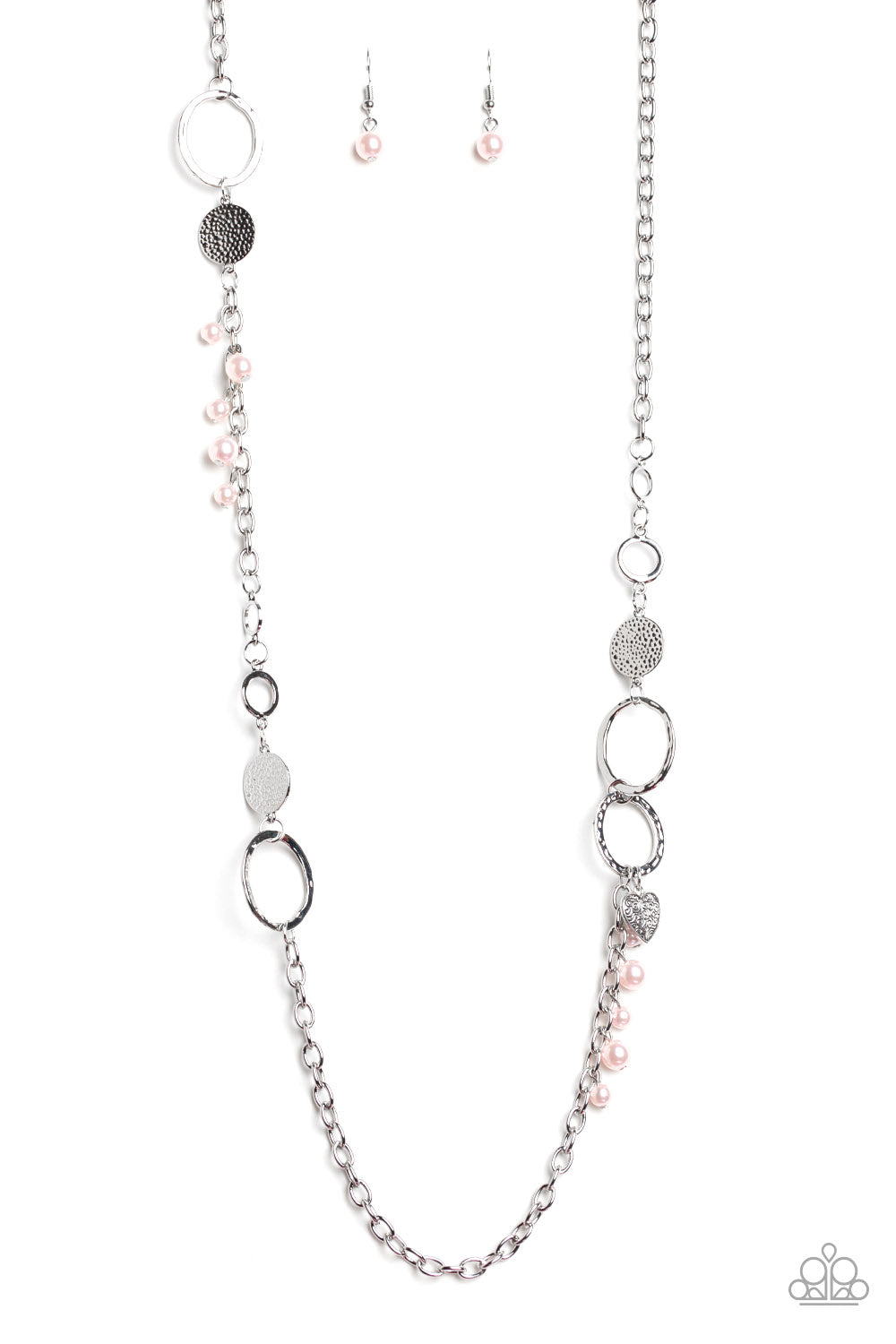 Paparazzi Unapologetic Flirt - Pink Pearl Charms Silver Long Necklace - Aliesblingbar