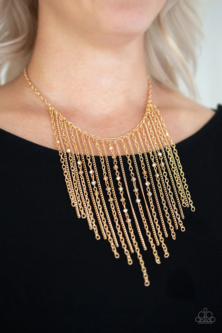 Paparazzi - First Class Fringe - Gold - Necklace - Alies Bling Bar