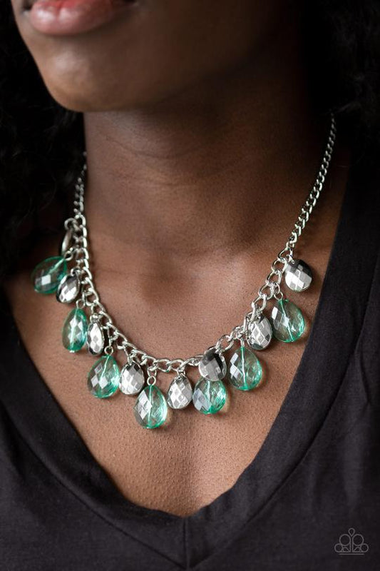 Paparazzi - No Tears Left To Cry - Green Teardrops and Silver Necklace - Alies Bling Bar