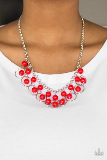 Paparazzi Really Rococo - Red Beads - Silver Hoops - Necklace - Alies Bling Bar