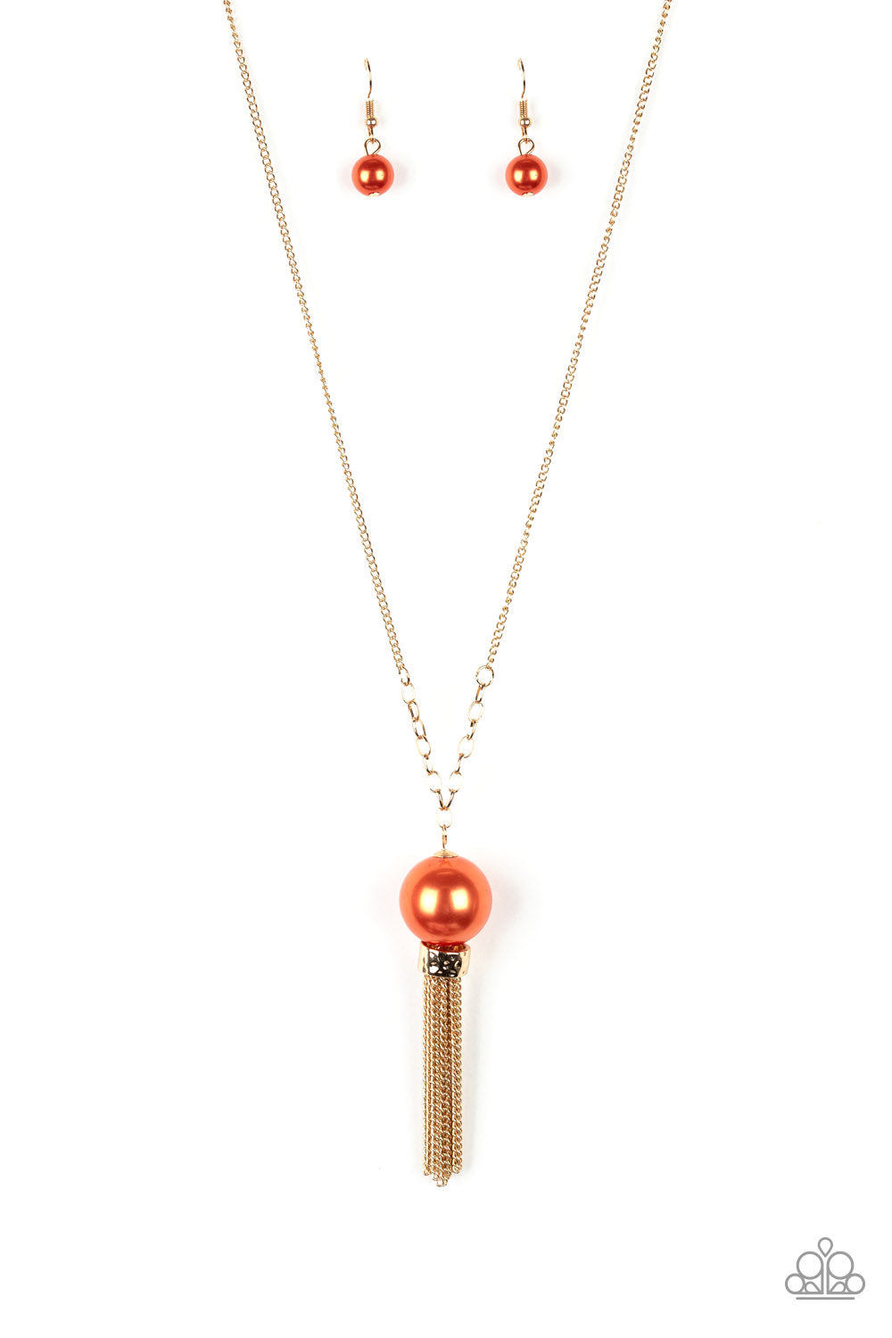 Paparazzi - Belle of the BALLROOM - Orange Pearl Gold Tassel Necklace - Alies Bling Bar