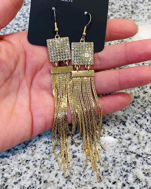 Dramatically Deco - Gold Earrings -  Life of the Party Exclusive- Paparazzi Accessories - Alies Bling Bar