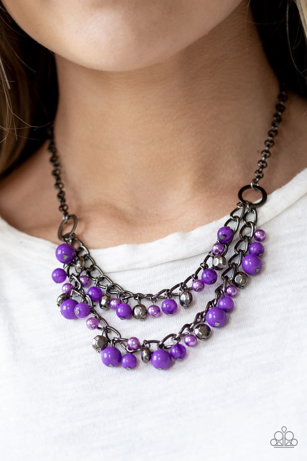 Paparazzi Accessories- Watch me Now - Purple & Gunmetal Necklace - Alies Bling Bar