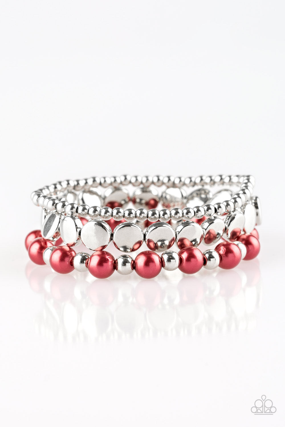 Paparazzi Girly Girl Glamour - Red Pearl Bracelet Set - Aliesblingbar