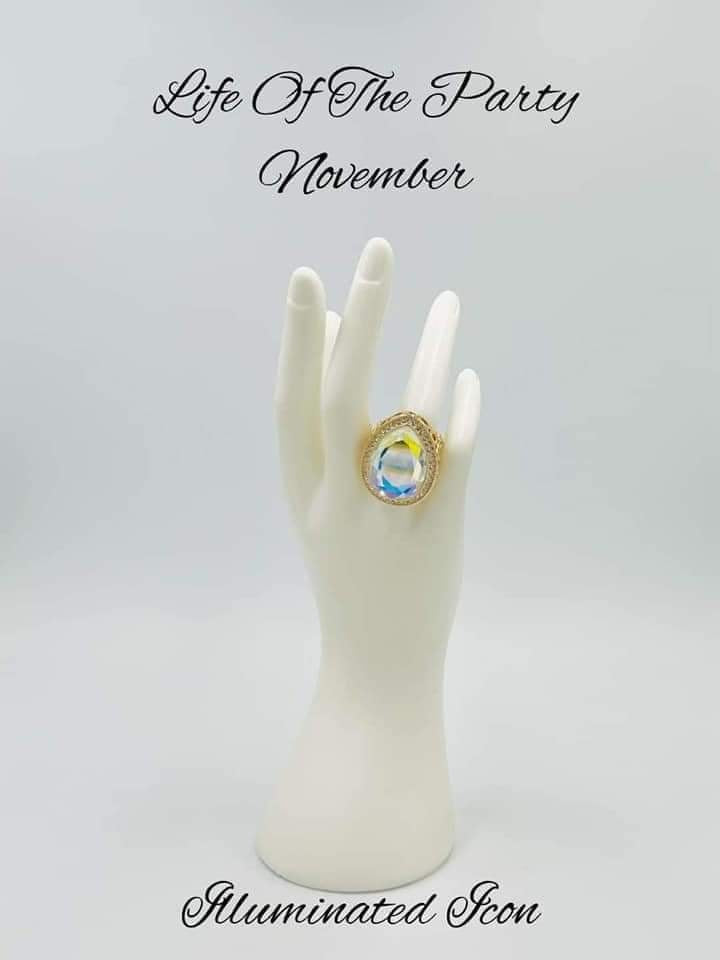Illuminated Icon - Gold Multi Iridescent Ring - Paparazzi Accessories - November 2022 Life Of The Party - Alies Bling Bar