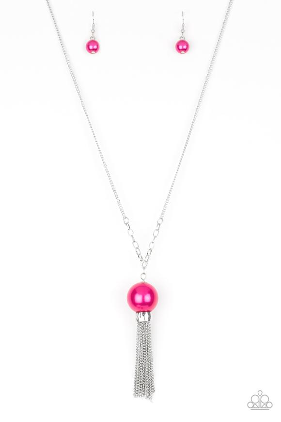 Paparazzi Belle of the BALLROOM - Pink Pearl Tassel Necklace - Aliesblingbar
