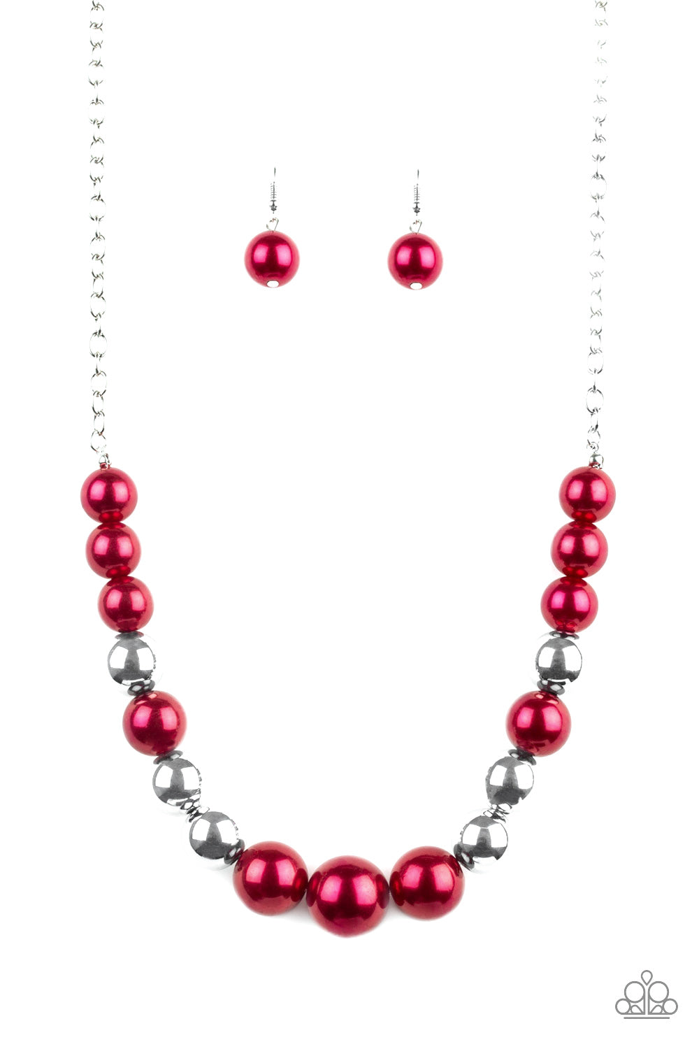 Paparazzi Take Note - Red Pearl & Silver Necklace - Aliesblingbar