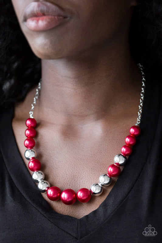 Paparazzi Take Note - Red Pearl & Silver Necklace - Alies Bling Bar
