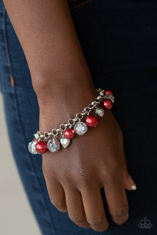 Paparazzi Cupid Couture - Red Pearl Rose Charm Bracelet - Alies Bling Bar