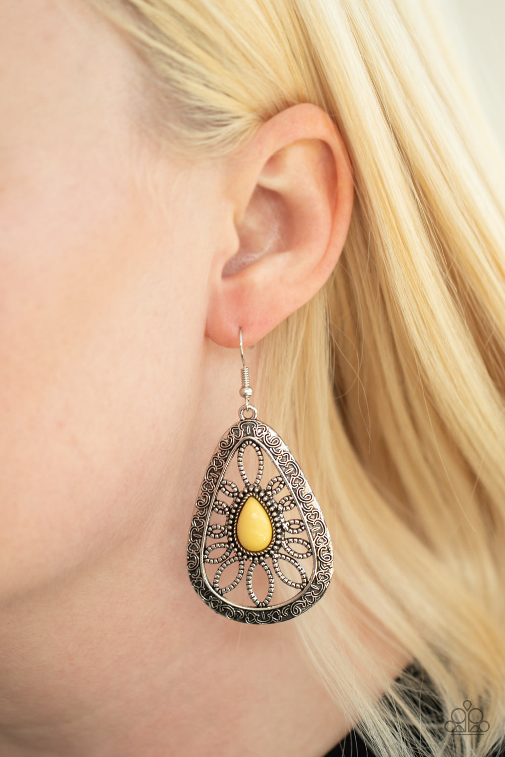 Paparazzi Accessories - Floral Frill - Yellow Earrings - Alies Bling Bar