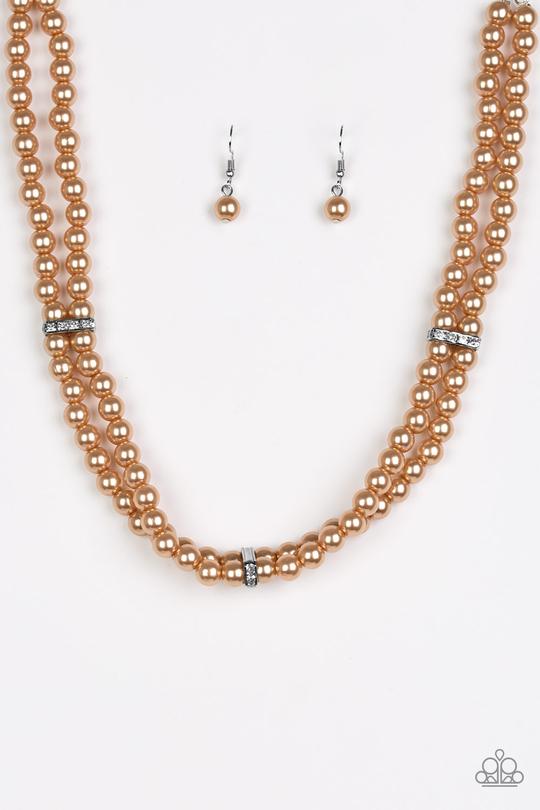 Paparazzi - Put On Your Party Dress - Brown Pearls & Rhinestone Necklace - Alies Bling Bar