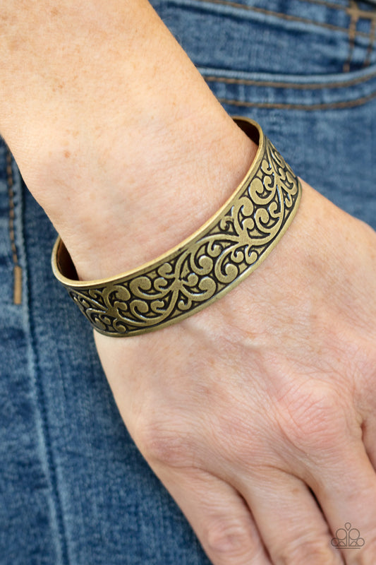 Paparazzi Accessories - Read The VINE Print - Brass Bracelet - Alies Bling Bar