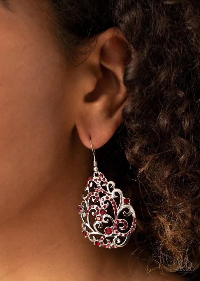 Winter Garden - Red Earrings - Paparazzi Accessories Preorder - Alies Bling Bar