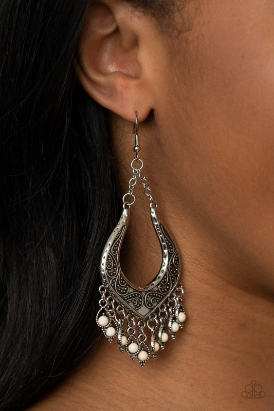 Paparazzi - Sahara Fiesta - White Stone Earrings - Alies Bling Bar