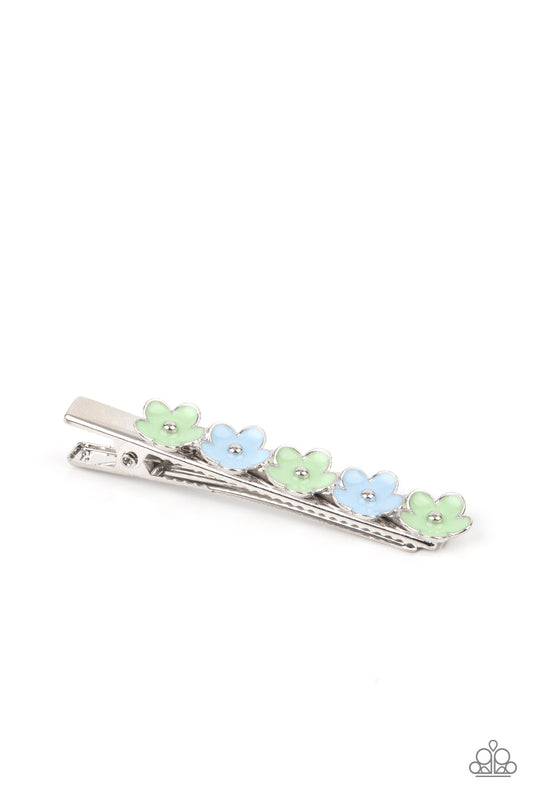 Flower Patch Flirt - Multi Green/Blue Hairclip - Paparazzi Accessories - Alies Bling Bar